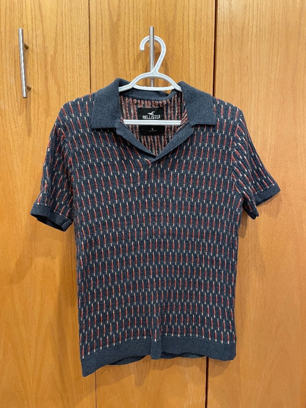 Hollister Navy Blue Knit Johnny Collar Polo